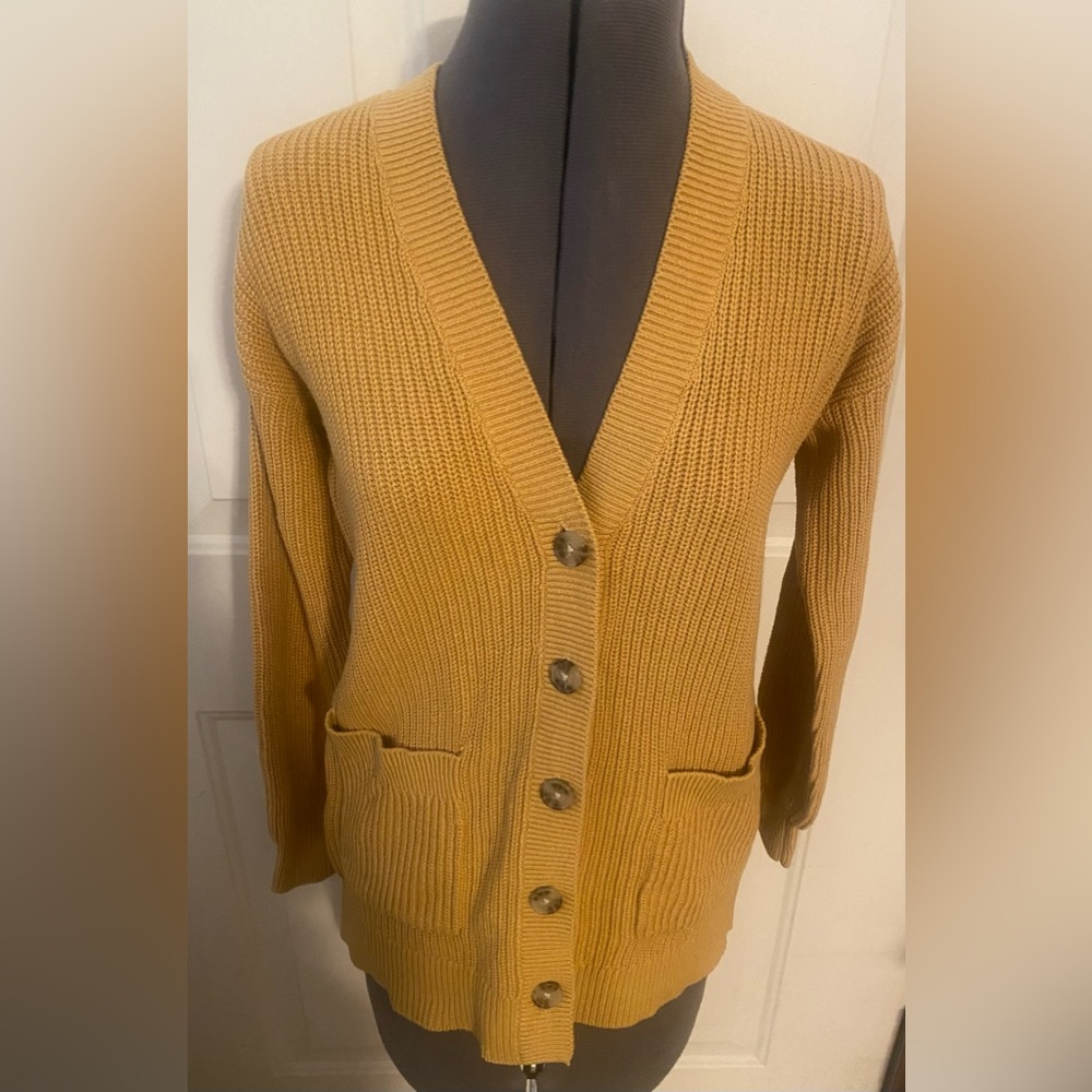 Loft mustard color button up cardigan sweater brand new